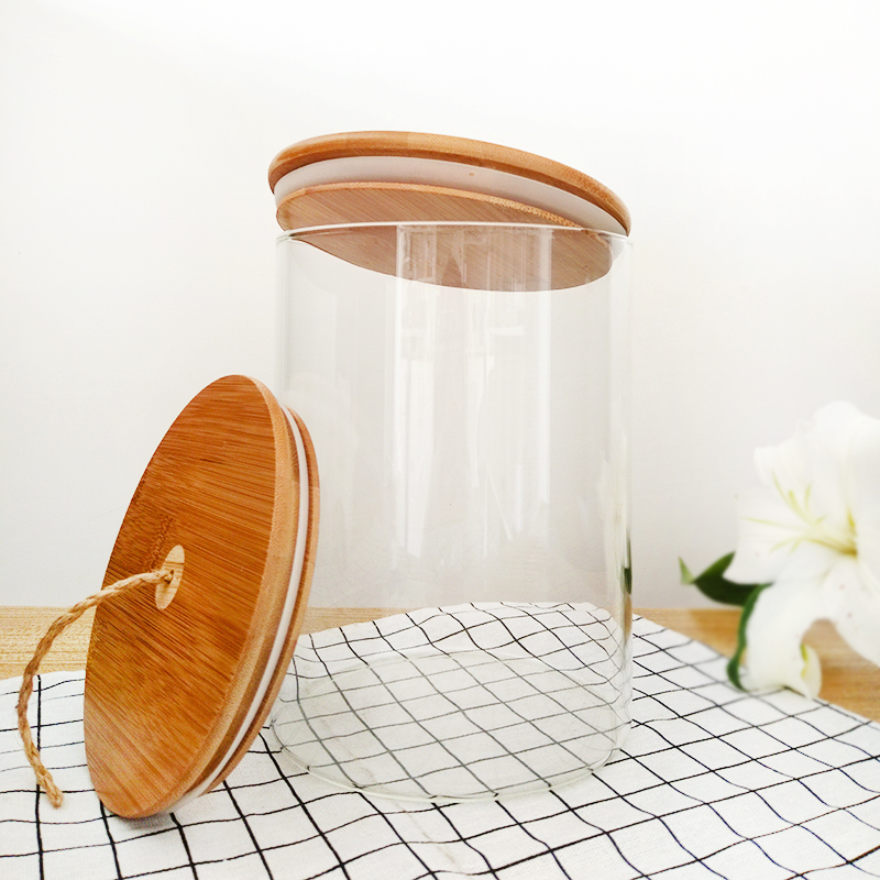 large capacity 3L glass jar storage container with bamboo rope lid