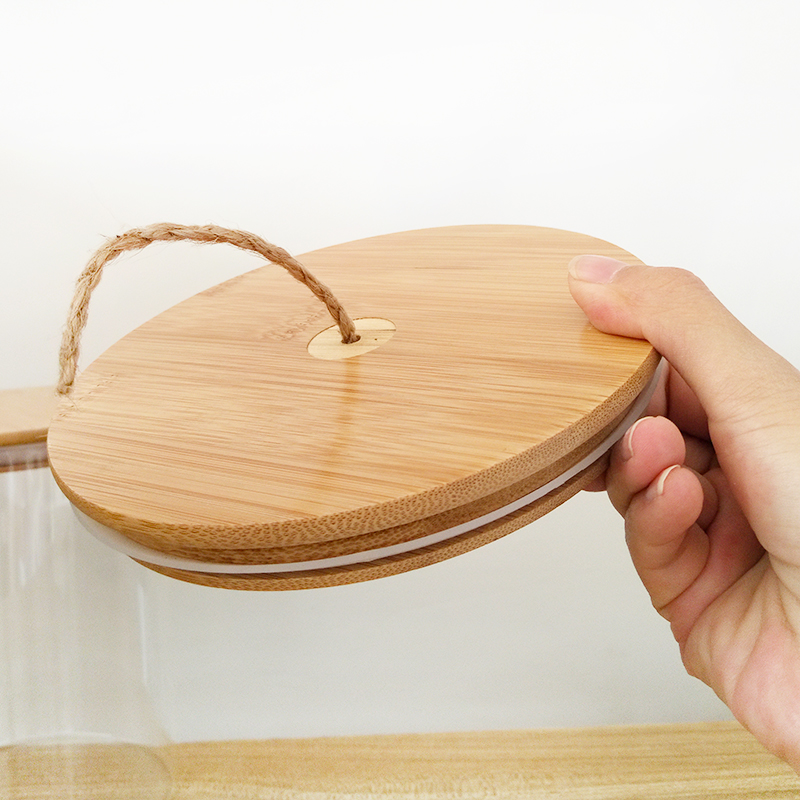 large capacity 3L glass jar storage container with bamboo rope lid