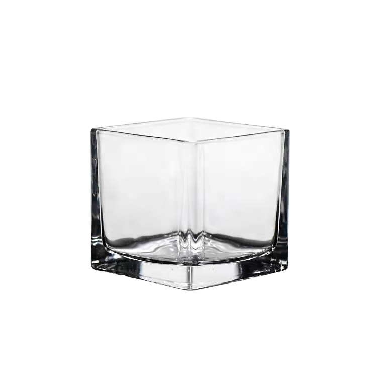 large luxury wholesale square clear gift art glass candle holder glass jar Matte black white glass candle holder with wooden lid