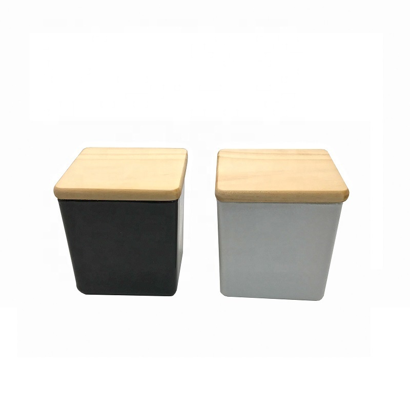 large luxury wholesale square clear gift art glass candle holder glass jar Matte black white glass candle holder with wooden lid