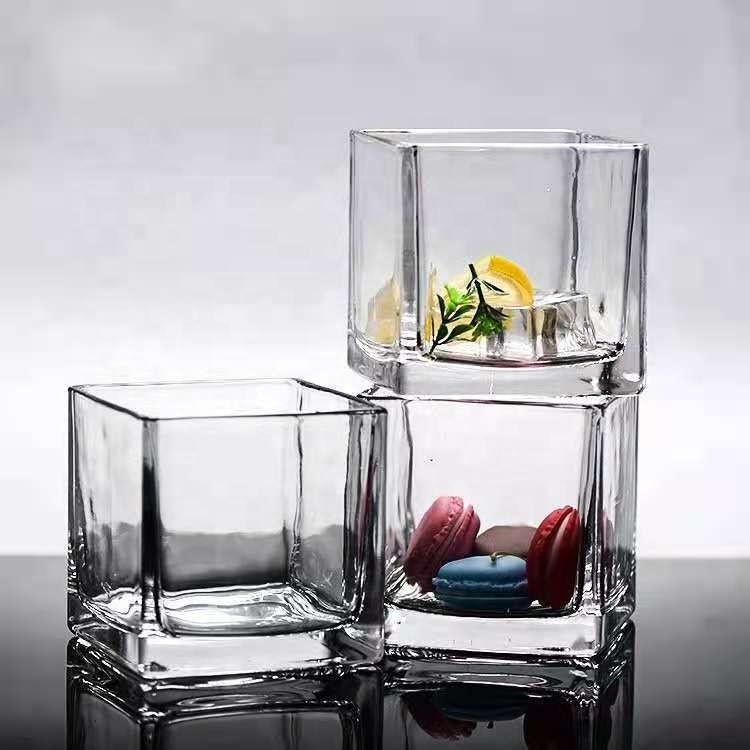 large luxury wholesale square clear gift art glass candle holder glass jar Matte black white glass candle holder with wooden lid