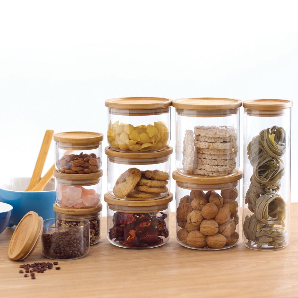 large size round glass  kitchen food storage  containers packaging  jar with bamboo lid