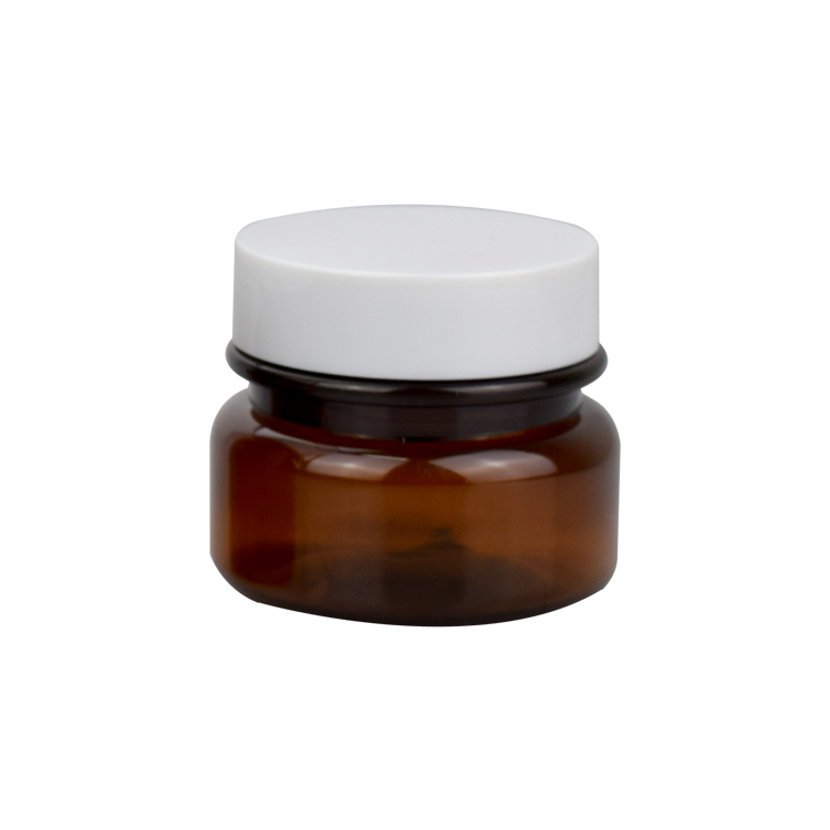latest design round amber 50g PET skin care plastic cream jar with white lid
