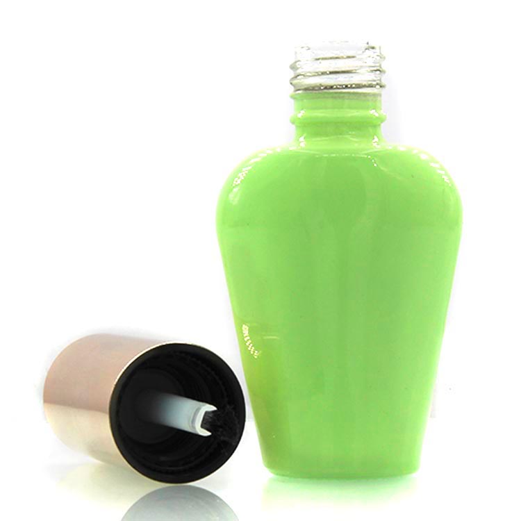 light green 16ml vase shape gel nail polish bottle with metallic cap and brush