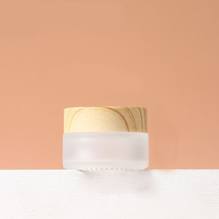 lightweight customized logo easy to use matte thickened Glass Cream Bottle Jar with wood grain cap 50g