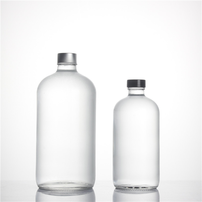 logo custom 250ml 500ml 1L silk screen printing screw cap boston juice glass bottle