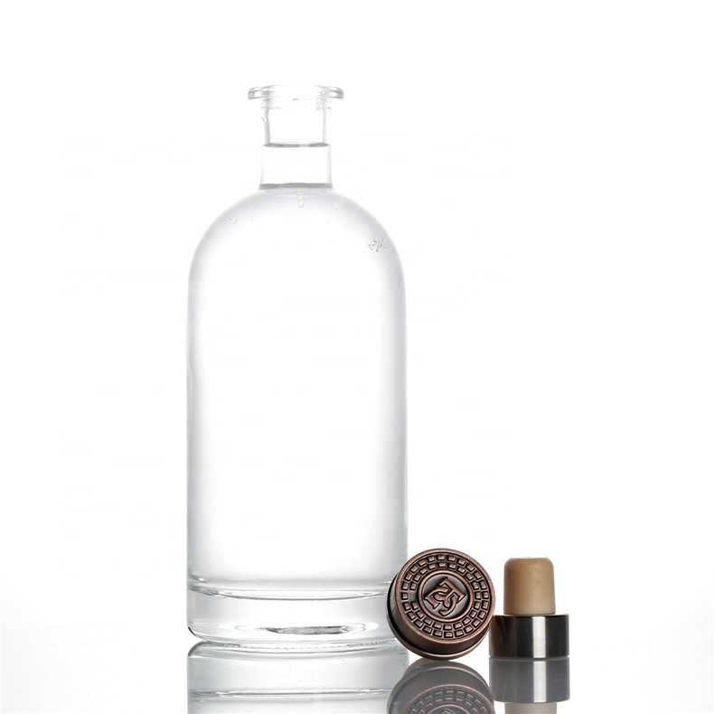 logo custom 700ml 750ml 75cl high flint glass whisky rum brandy liquor glass bottle cork screw snap on top