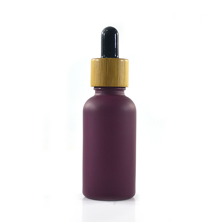 logo printing engraving 30ml 1oz matte black white purple red orange frosted glass dropper bottle with bamboo dropper lid