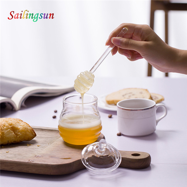 lovely customization capacity clear lid stick handcraft pyrex glass honey jar