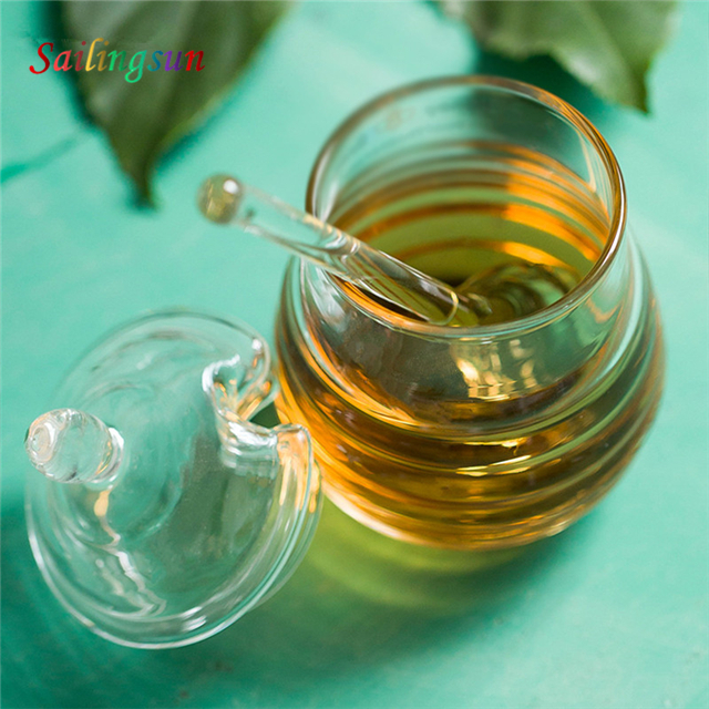 lovely customization capacity clear lid stick handcraft pyrex glass honey jar