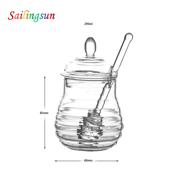 lovely customization capacity clear lid stick handcraft pyrex glass honey jar