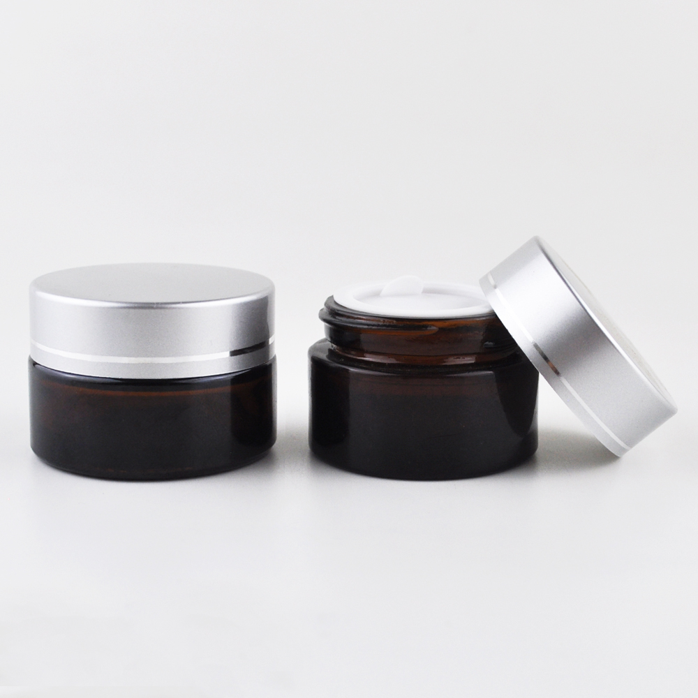 low price frosted black cosmetic glass jar 50g matte with skin care packaging aluminum cap