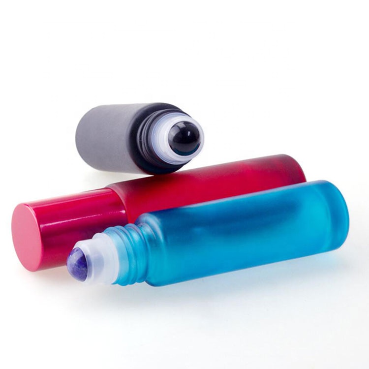 lower moq cosmetic sample package frosted green orange black perfume bottle glass 10ml with stainless steel roll on