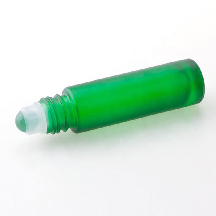 lower moq cosmetic sample package frosted green orange black perfume bottle glass 10ml with stainless steel roll on