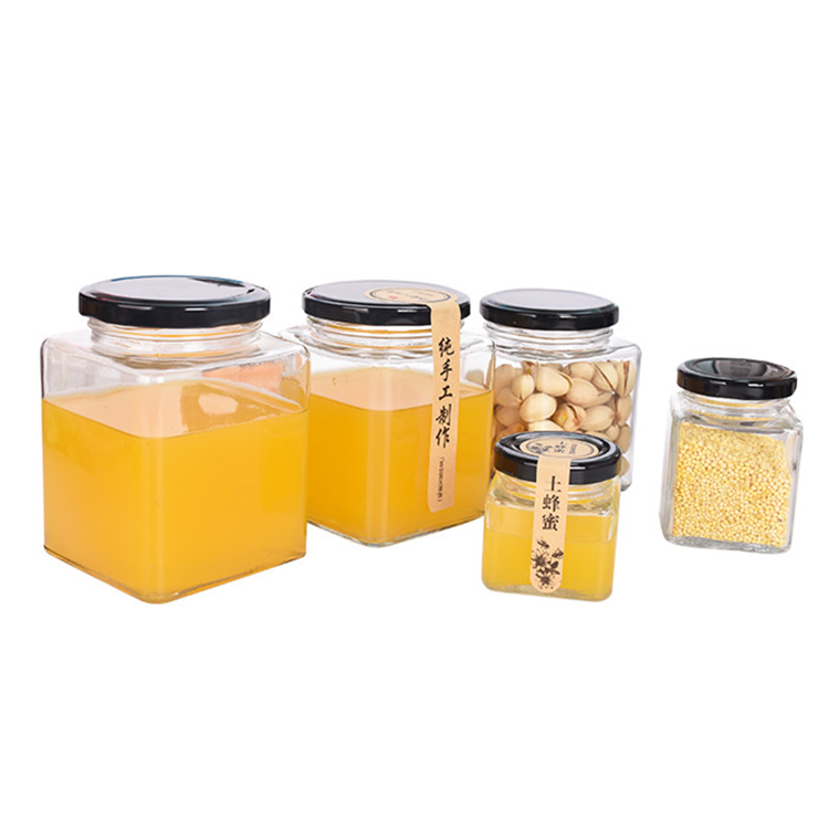 lower price customized square glass jars for jam and pickle with metal lids