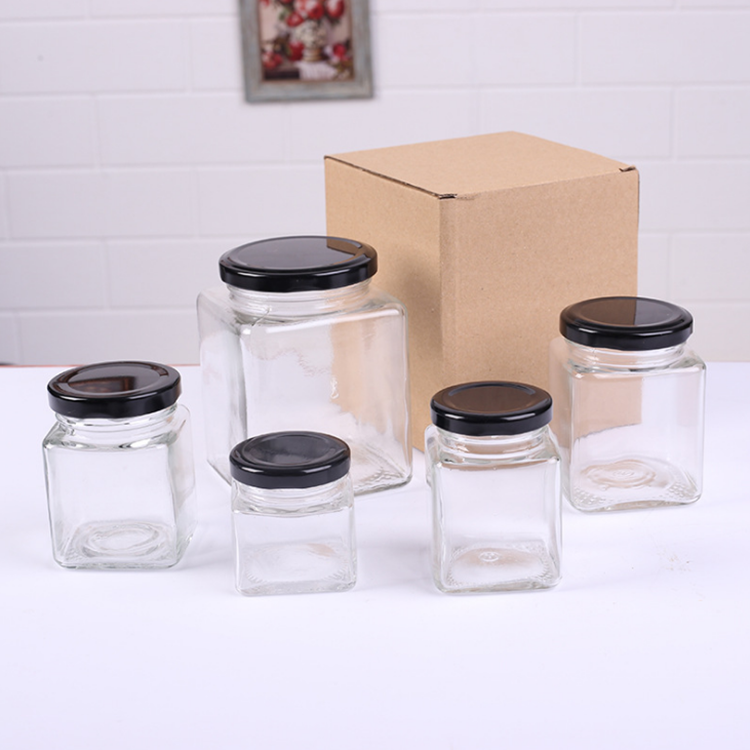 lower price customized square glass jars for jam and pickle with metal lids