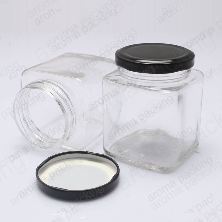 lower price customized square glass jars for jam and pickle with metal lids