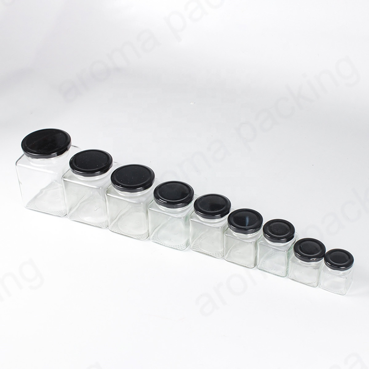lower price customized square glass jars for jam and pickle with metal lids