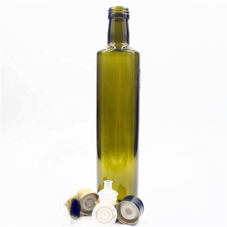 lower price dark green round glass olive oil bottle with cap 250ml 500ml