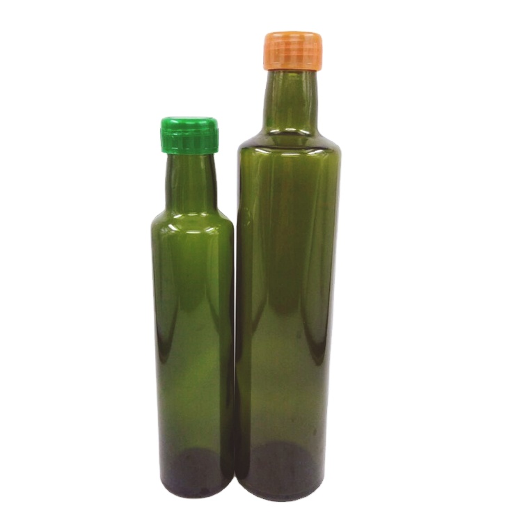 lower price dark green round glass olive oil bottle with cap 250ml 500ml