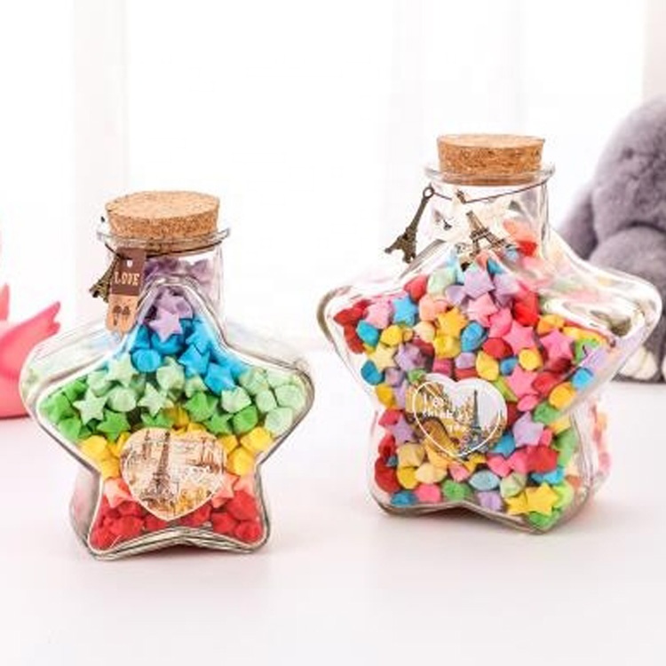 lucky star shape 60ml 150ml 300ml 400ml 500ml mini small empty glass candy bottle with cork for birthday favors drifting package