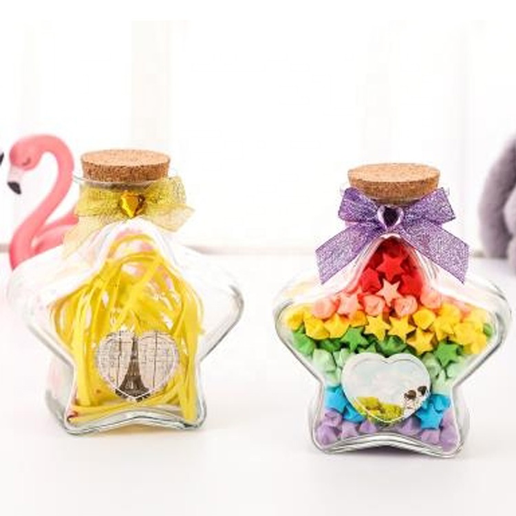 lucky star shape 60ml 150ml 300ml 400ml 500ml mini small empty glass candy bottle with cork for birthday favors drifting package