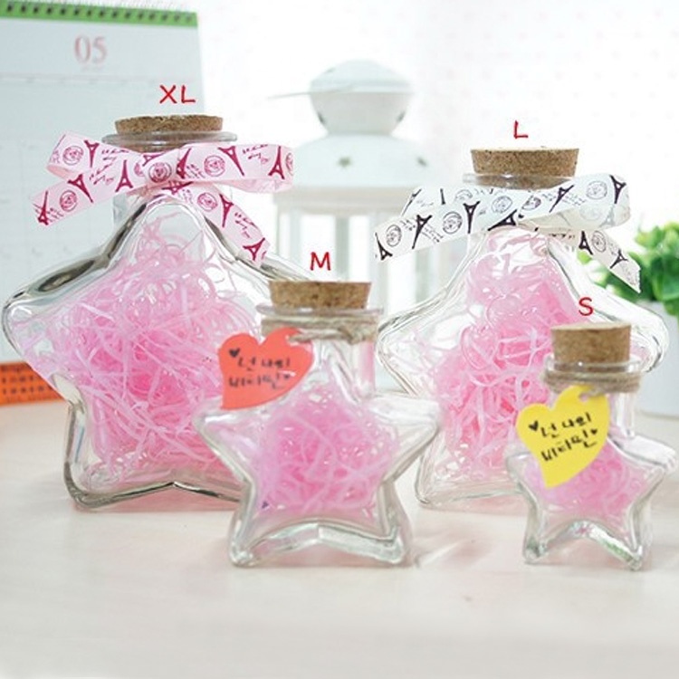 lucky star shape 60ml 150ml 300ml 400ml 500ml mini small empty glass candy bottle with cork for birthday favors drifting package