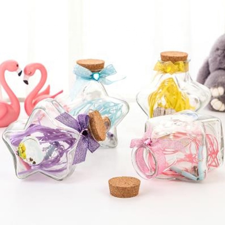 lucky star shape 60ml 150ml 300ml 400ml 500ml mini small empty glass candy bottle with cork for birthday favors drifting package