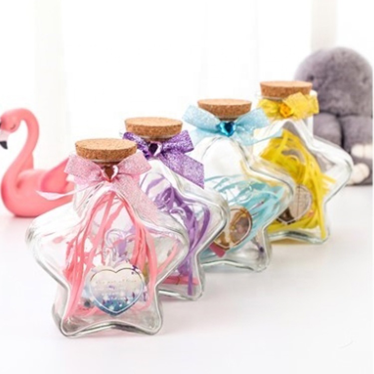 lucky star shape 60ml 150ml 300ml 400ml 500ml mini small empty glass candy bottle with cork for birthday favors drifting package