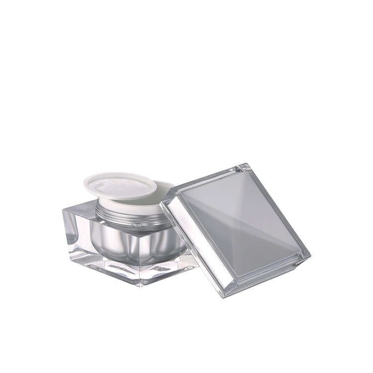 luxurious cosmetic packaging gold pink acrylic square cream jar with reflective lid