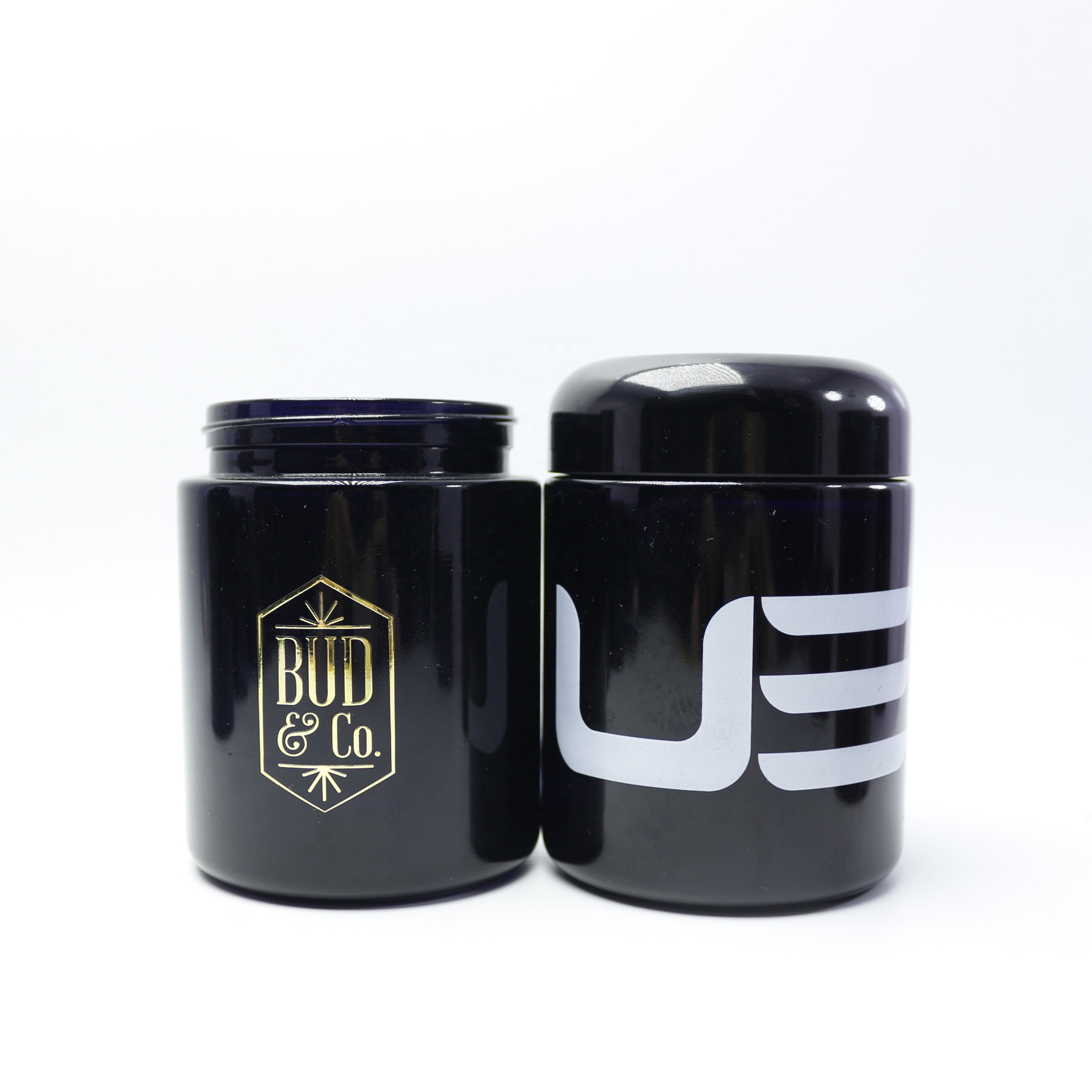 luxury 100g uv black cosmetic dark high quality violet glass cream jar with carve lid for face cream skin care DVB-17B