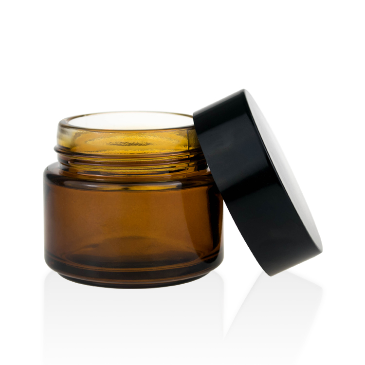 luxury 100ml amber glass cream jar wide mouth 5g 10g 20g 30g 50g 100g 200g suger body slave scrub amber glass jar black lid
