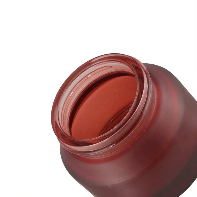 luxury 15g 30g 50g high quality slant shoulder frosted red glass cosmetic packaging jar with matte silver metal lid
