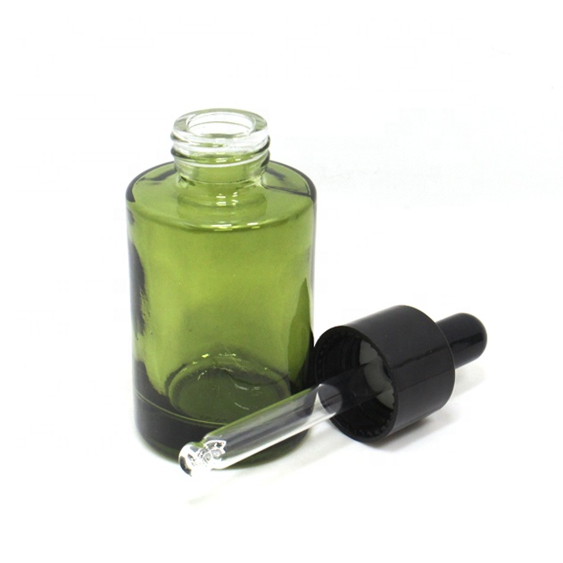 luxury 15ml 30ml 50ml flat round clear green pink froest glass face and hair serum dropper essential oil bottle