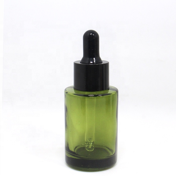 luxury 15ml 30ml 50ml flat round clear green pink froest glass face and hair serum dropper essential oil bottle