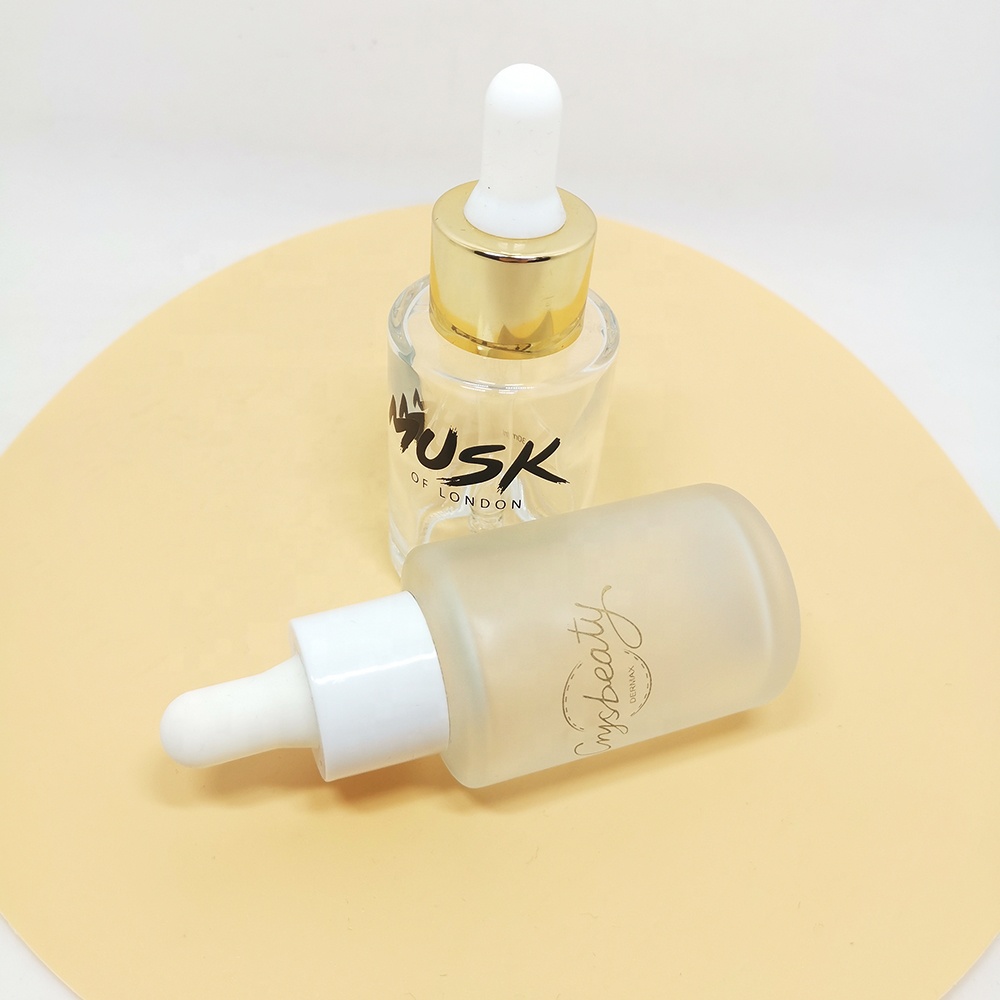 luxury 15ml 30ml 50ml flat round clear green pink froest glass face and hair serum dropper essential oil bottle