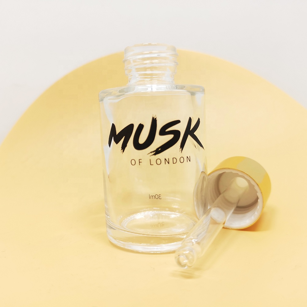luxury 15ml 30ml 50ml flat round clear green pink froest glass face and hair serum dropper essential oil bottle