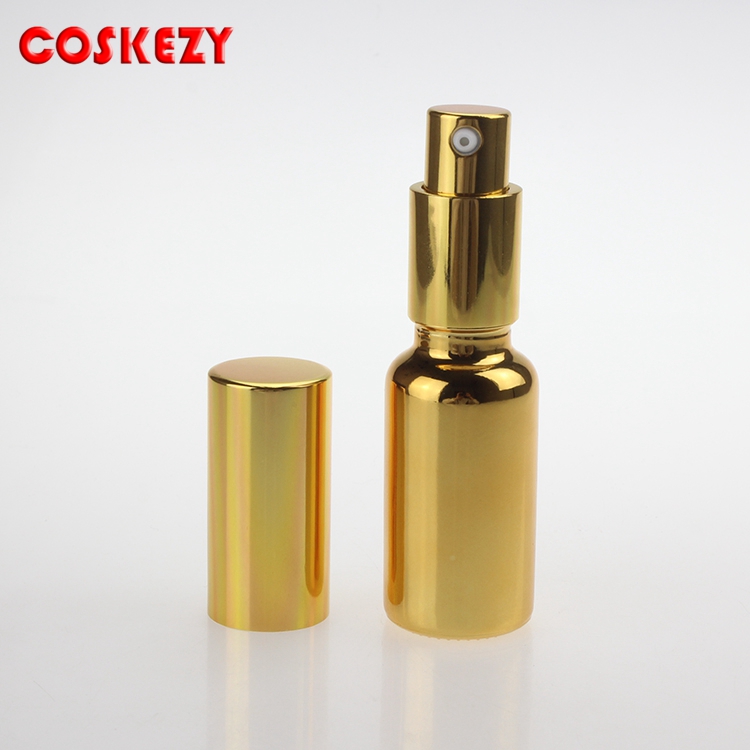 luxury 15ml empty silver/gold glass serum bottle with pump