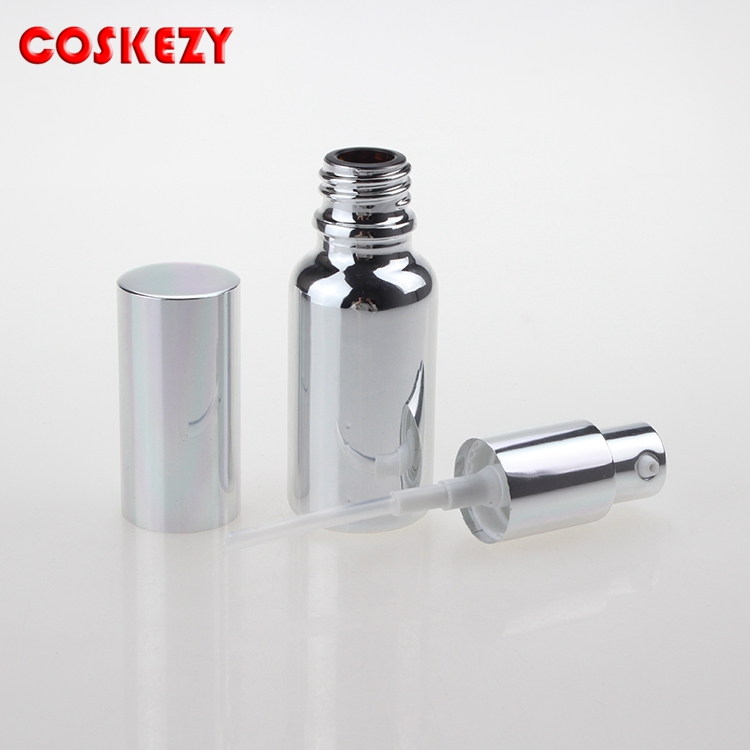 luxury 15ml empty silver/gold glass serum bottle with pump