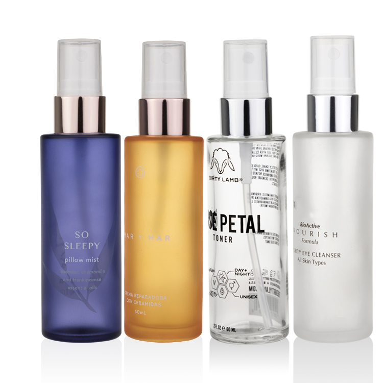 luxury 20ml 30ml 40ml 50ml 60ml 100ml 120ml thick base blue frosted glass bottle with rose gold spray