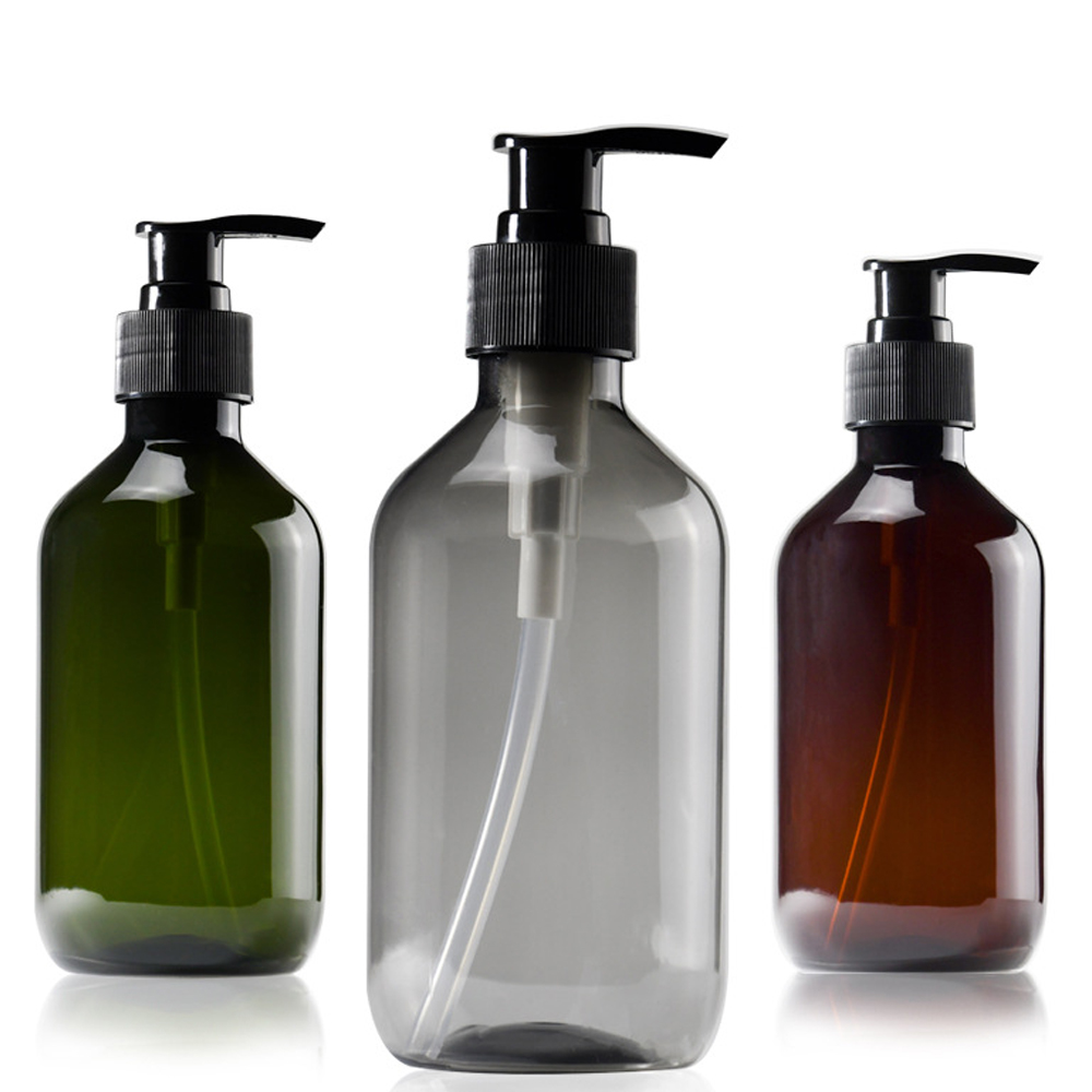 luxury 300 ml 500 ml empty amber green black round pet liquid soap jar with black plastic pump lid