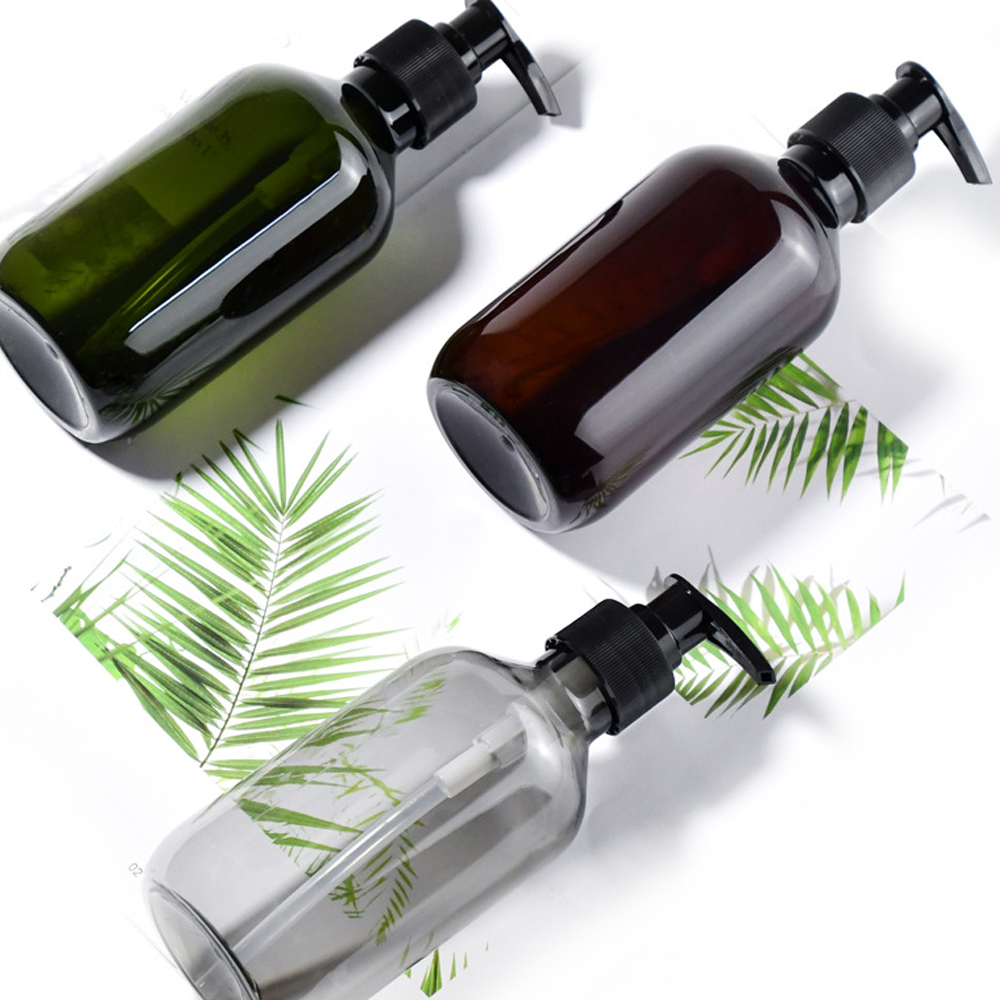 luxury 300 ml 500 ml empty amber green black round pet liquid soap jar with black plastic pump lid