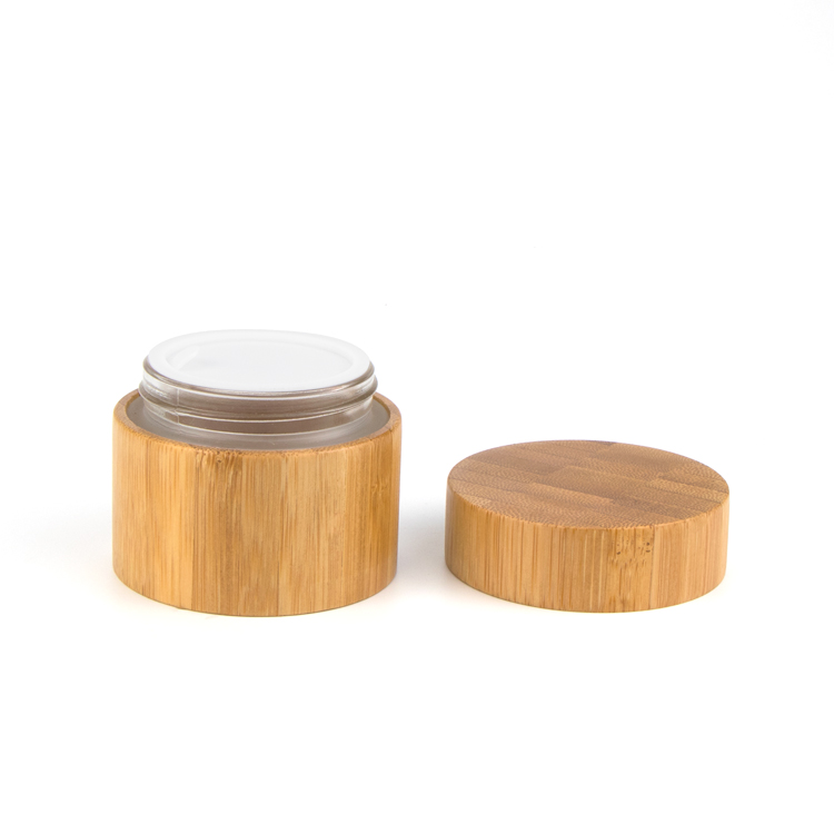 luxury 30g 50g skincare glass inside double wall organic bamboo cosmetic packaging jar