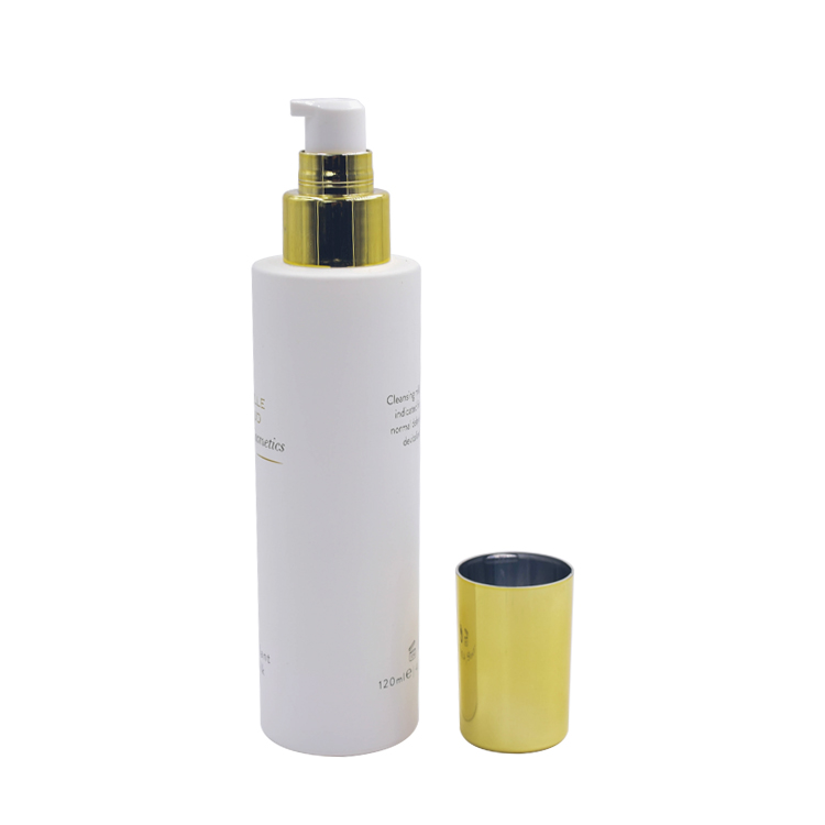 luxury 30ml 50ml 100ml 120ml 150ml round white serum cosmetics containers and packaging glass bottlesfor liquor with gold cap