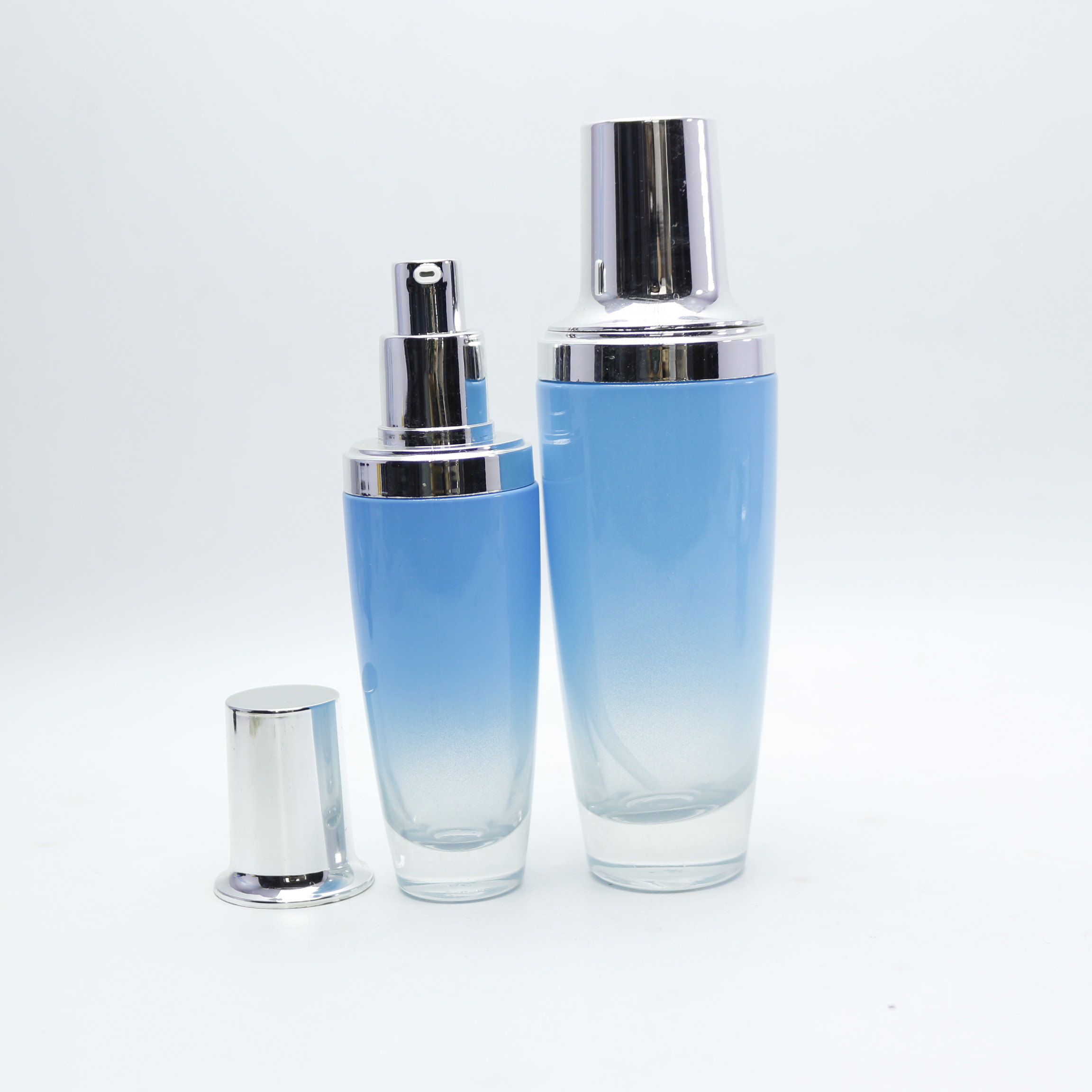 luxury 30ml 50ml 100ml 120ml 20g 30g 50g glass blue lotion bottle and jar set for personal skincare cosmetic LB-45D