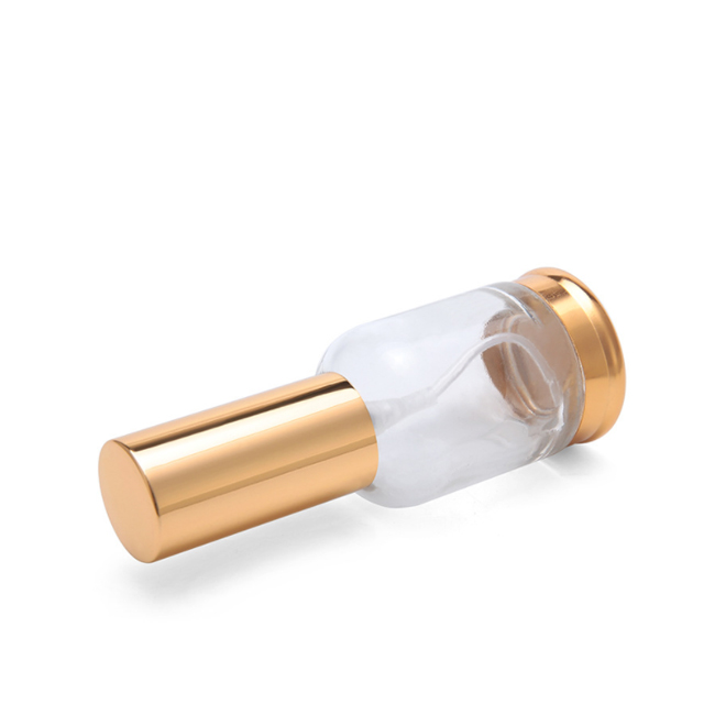luxury 30ml clear glass round CBD cosmetic essential oil spray bottle perfume bottle container with gold mist sprayer lid bottom