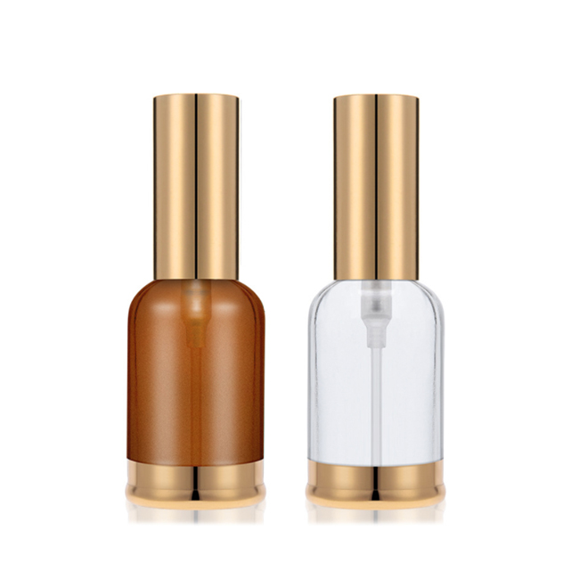 luxury 30ml clear glass round CBD cosmetic essential oil spray bottle perfume bottle container with gold mist sprayer lid bottom
