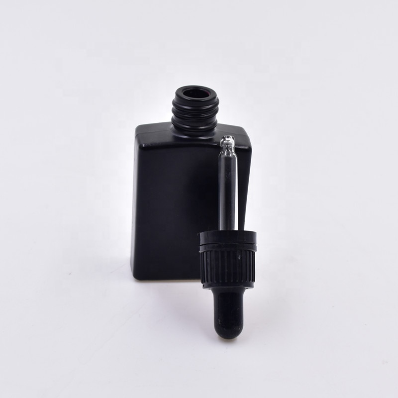 luxury 30ml matte black empty dropper square essential oil glass bottle cosmetic packaging with graduated dropper spray gold cap