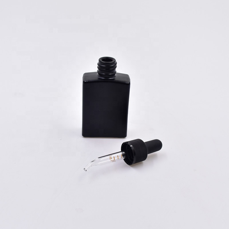 luxury 30ml matte black empty dropper square essential oil glass bottle cosmetic packaging with graduated dropper spray gold cap