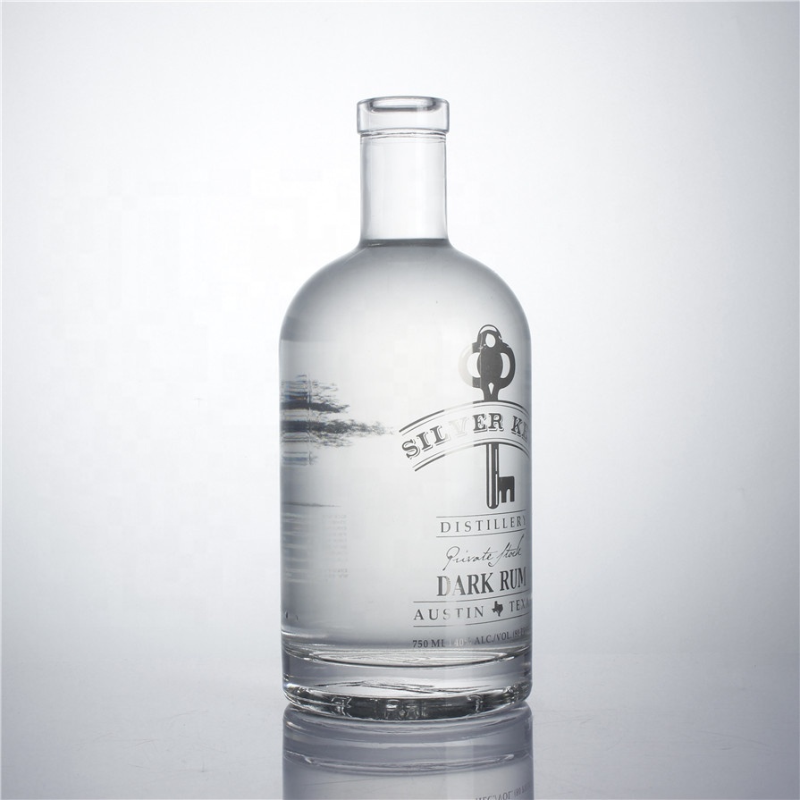 luxury 375 ml 500 ml 750 ml 1000 ml cork top screw GPI top cap round whiskey vodka brandy spirits glass bottles